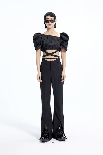 TINY IN Black Curved Flared Women's High Waist Trousers - CAMA