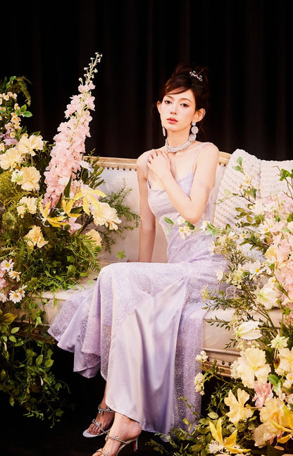 DOLLY Elegant Purple French Style Sleeveless Sequin Backless Long Evening Dress-WILLOW   (V)