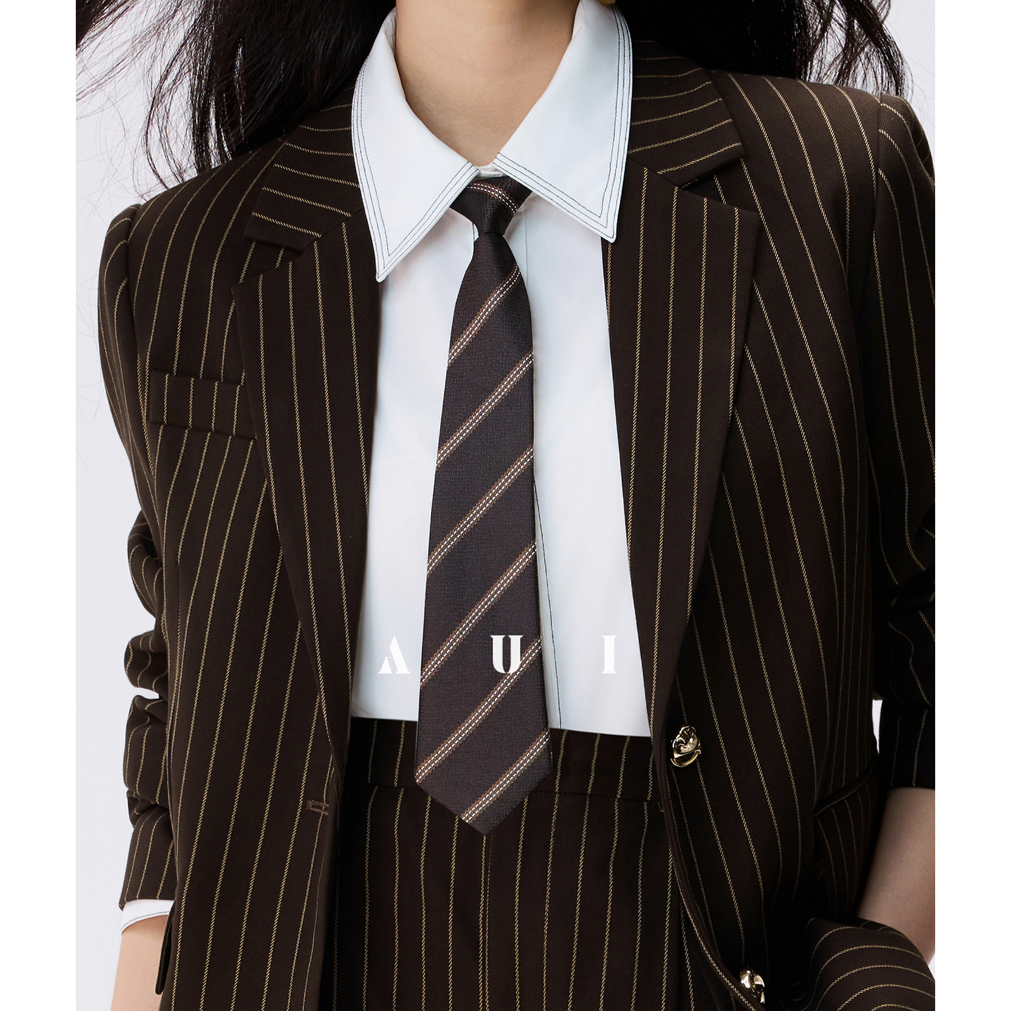 AUI Design Striped Suit High-Waisted Drape Pants -  Ji-ah.
