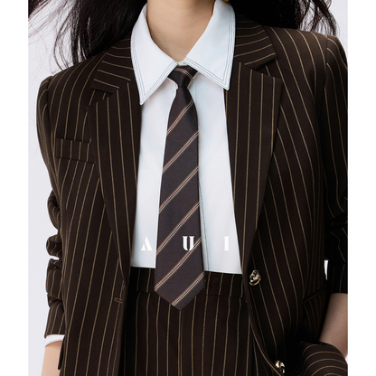 AUI Design Striped Suit High-Waisted Drape Pants -  Ji-ah.