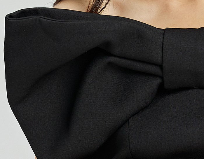 DOLLY Elegant Big Bow One Shoulder Short Sleeve High waist Short Dinner Dress-NIKITA