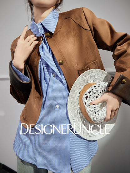 DGU| Coffee Retro Lapel Design Sense Fashion Niche Light Luxury Niche Top Jacket - HOLY.