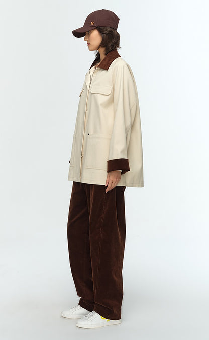 COMME MOI Lu Yan designer new women's contrasting corduroy cargo jacket - FLINCH.