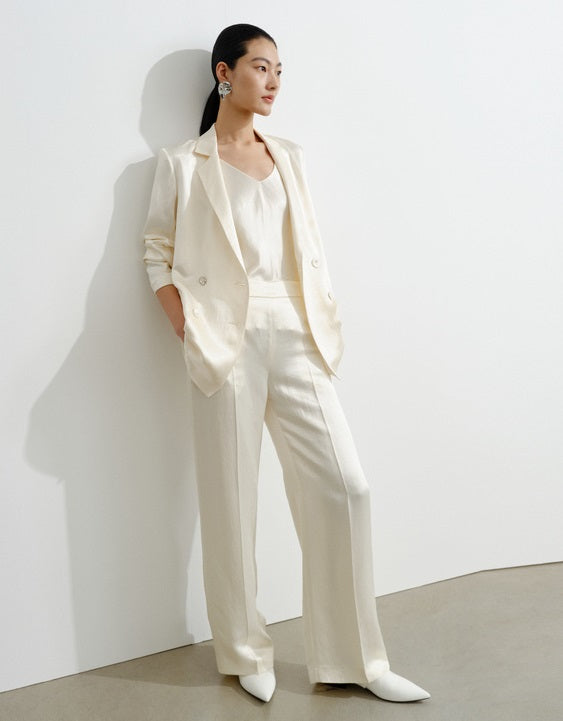 COMME MOI summer acetate texture commuter wide-leg pants - NAVY.