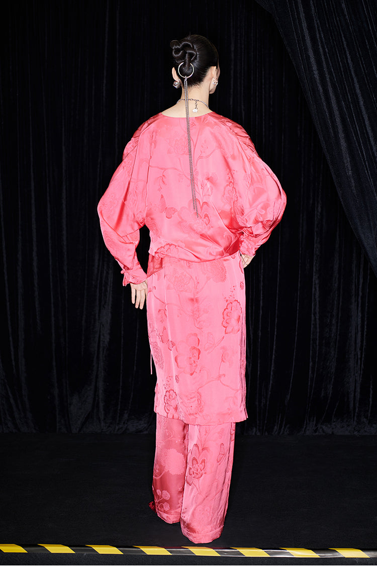 M essential Mackay designer lotus petal red jacquard tether folded loose shirt - BIRD.