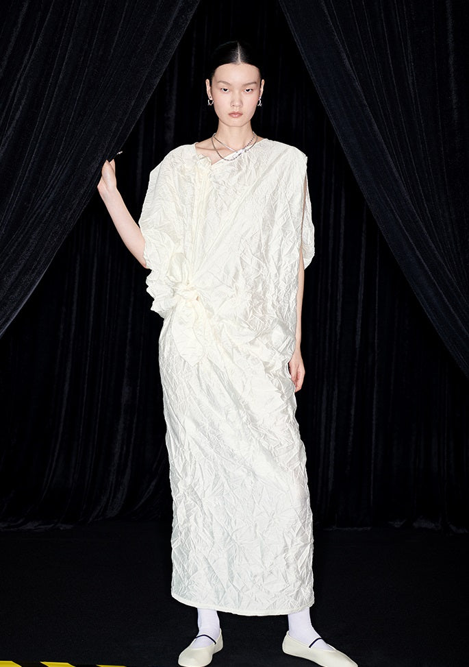 M essential Mackay designer Comfort pressed pleated irregular cut dress - calc.