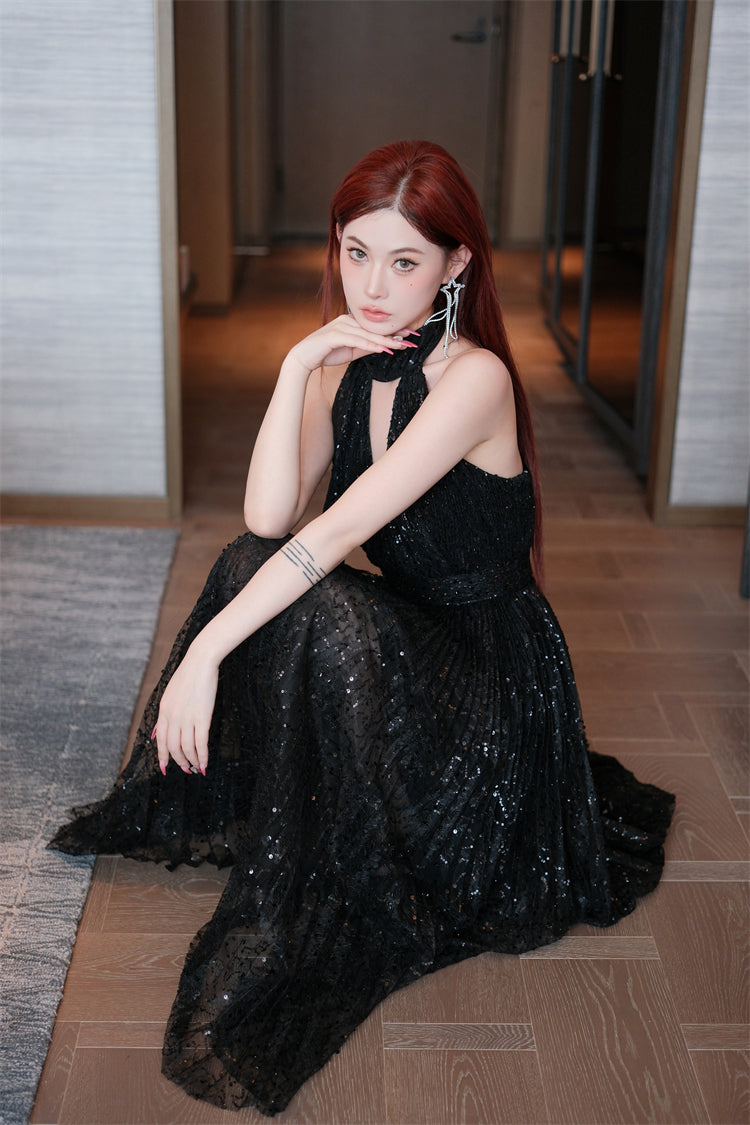 Wardrobes by Chen High End Black Halter Neck Sleeveless lbd Cocktail Dress-Blackie