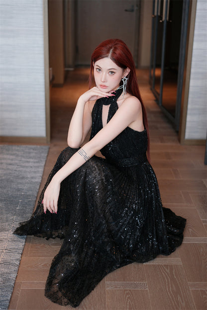 Wardrobes by Chen High End Black Halter Neck Sleeveless lbd Cocktail Dress-Blackie