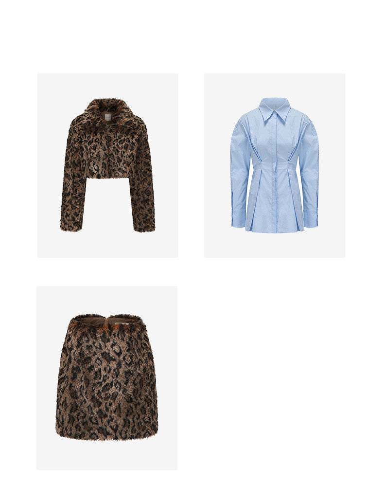 ATELIER MISS LU faux fur zip-up leopard print short coat - AURORA