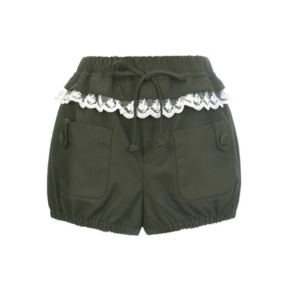 FAME lace-up embroidered trim shorts cargo slacks - VANESSA.