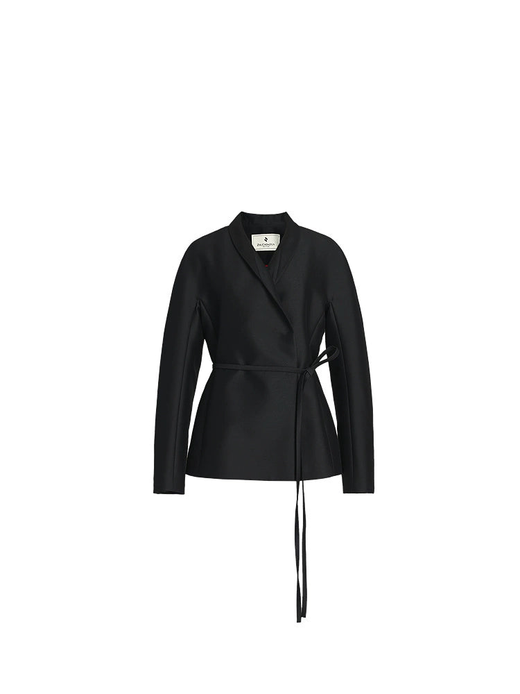 ZHUCHONGYUN curved stand-up collar slanted placket trench coat jacket-RUMI.