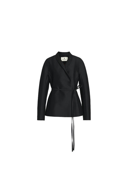 ZHUCHONGYUN curved stand-up collar slanted placket trench coat jacket-RUMI.