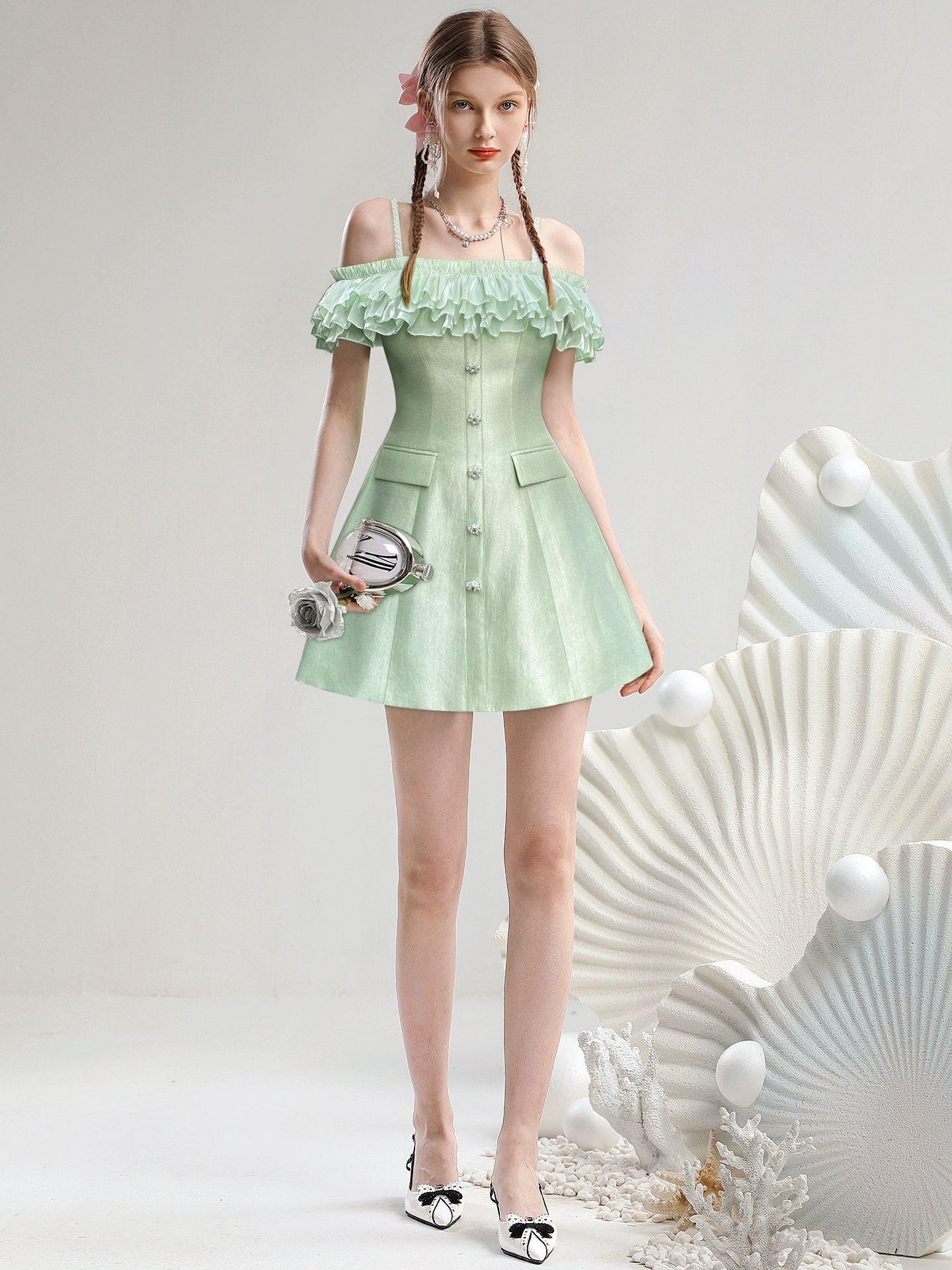 CHECOCRE Stubble French temperament elegant celebrity one-shoulder suspender dress - PIKO.