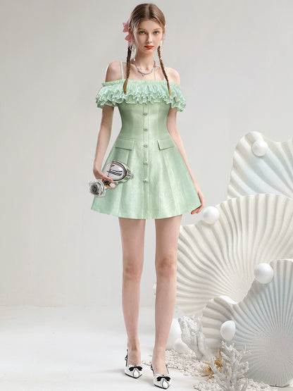 CHECOCRE Stubble French temperament elegant celebrity one-shoulder suspender dress - PIKO.