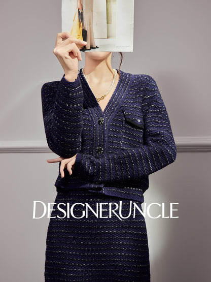 DGU "Ink Room" royal blue new knitted small fragrance temperament versatile two-piece set - Kyle.