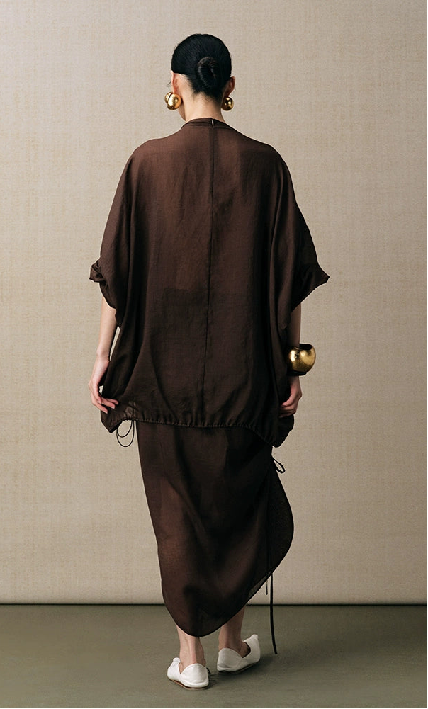 ZHUCHONGYUN ramie transparent and light texture pleated simple long skirt--MARIE.