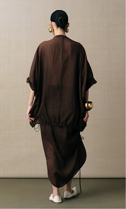 ZHUCHONGYUN ramie transparent and light texture pleated simple long skirt--MARIE.