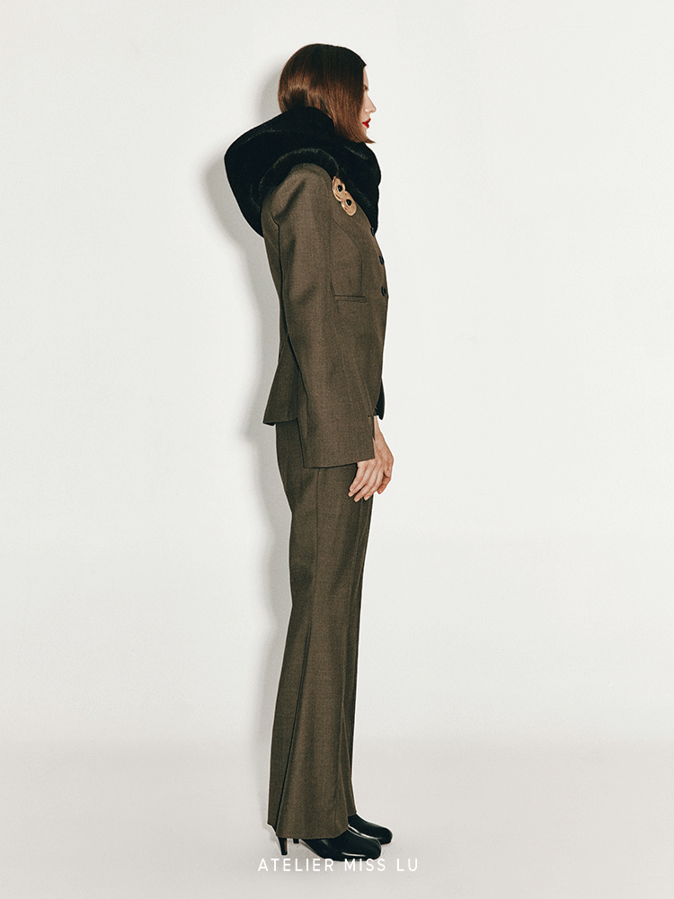 ATELIER MISS LU Slit Sleeve Cinched Waist Wool Blazer - MORGAN.