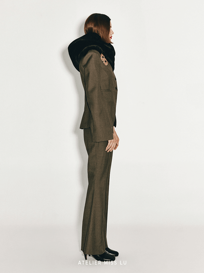 ATELIER MISS LU Slit Sleeve Cinched Waist Wool Blazer - MORGAN.