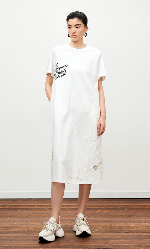 ZHUCHONGYUN ribbed crew neck long cotton printed t-shirt dress-VIOLET.