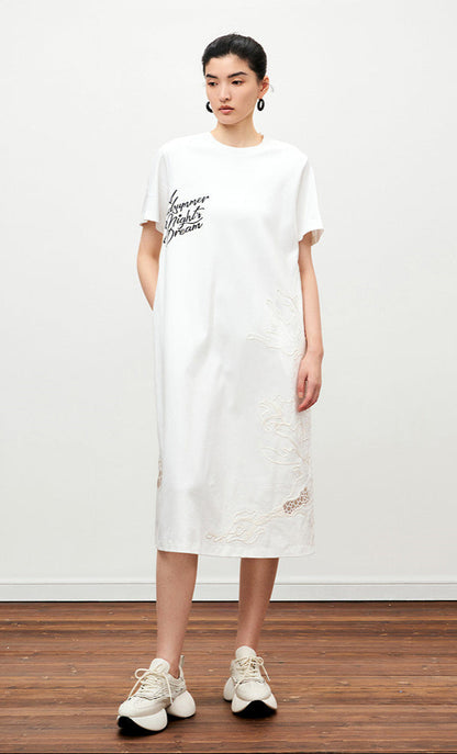 ZHUCHONGYUN ribbed crew neck long cotton printed t-shirt dress-VIOLET.