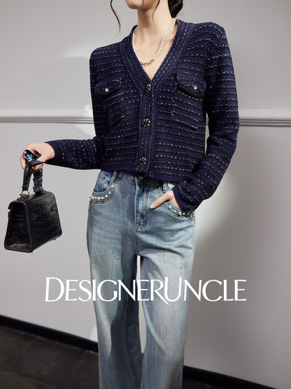 DGU "Ink Room" royal blue knitted sweater small fragrance temperament versatile top - Robert.