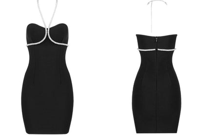 DOLLY High End Sleeveless Rhinestone Halter Neck Slim Fit Short Date Dress-