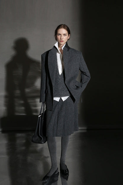 PIAOIN Retro Blazer Wool Jacket Women's Niche Suit Top Commuter Versatile- BEX