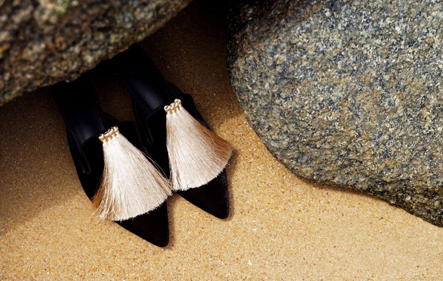 B-FEI Chinese black and gold kitten heels women's mules-TIKAI.