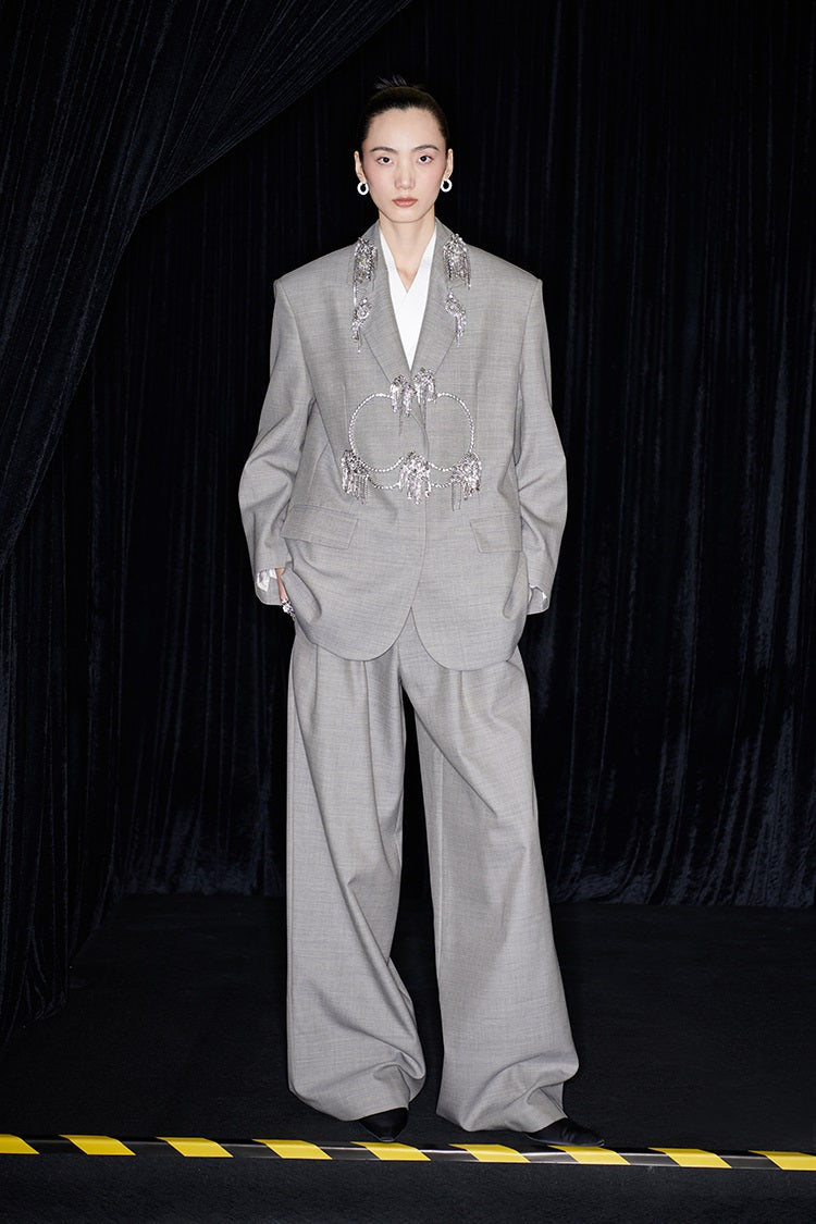 M essential Mackay designer skinny wool orchid crystal lamp tassel bead suit - TONY.