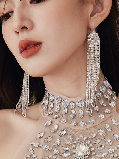 DOLLY Luxury Diamond Rhinestone Stud Chic Tassel Earrings-BABARA