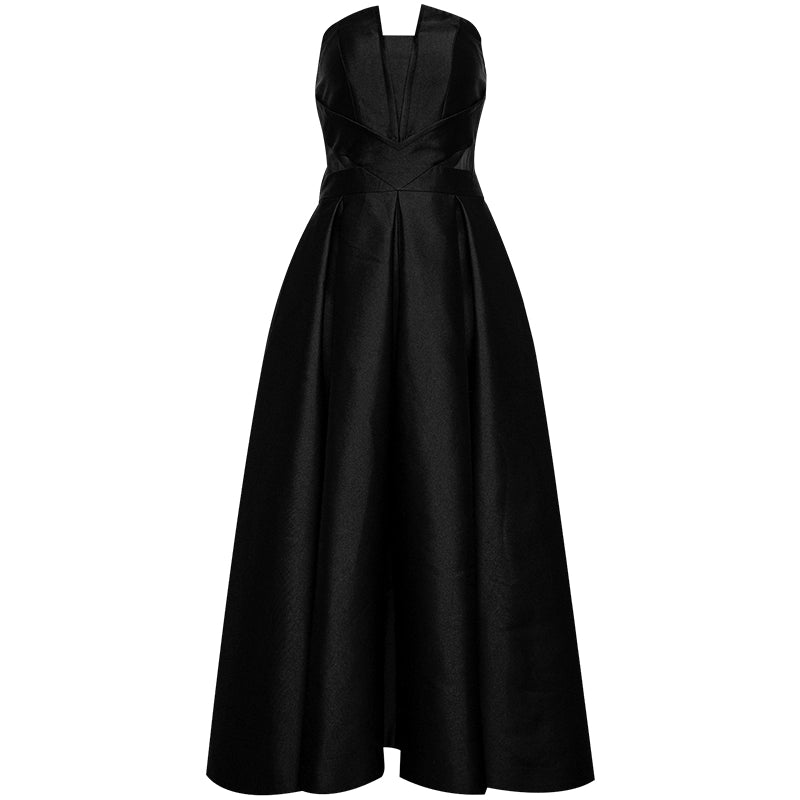 YES BY YESIR luxury cut-out long full skirt French mid-length bandeau strapless formal black dress - Brida