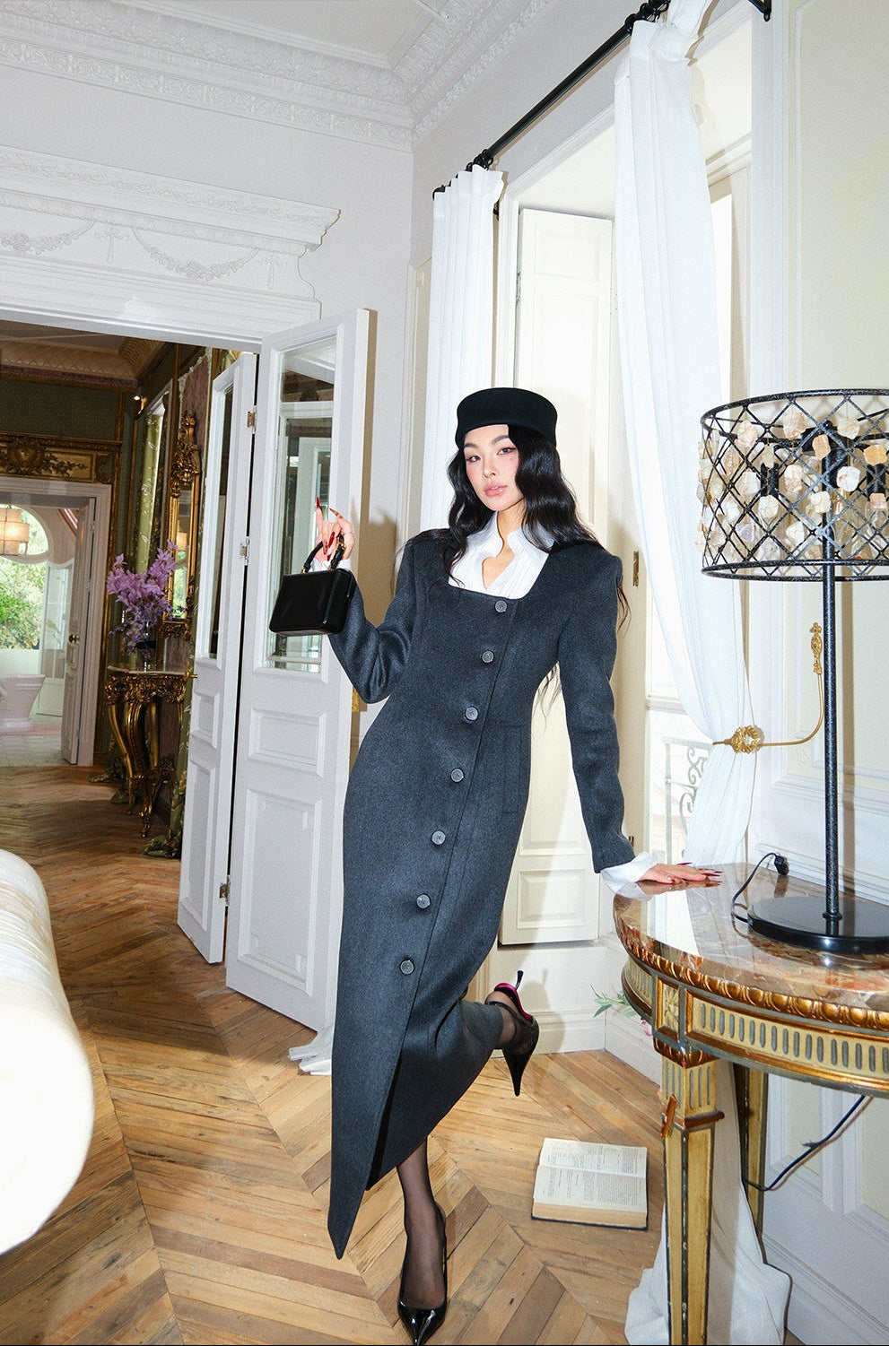 MEI SANGUAN Wool-Blend Square-Neck French Vintage Dress - MASON