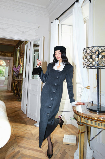 MEI SANGUAN Wool-Blend Square-Neck French Vintage Dress - MASON