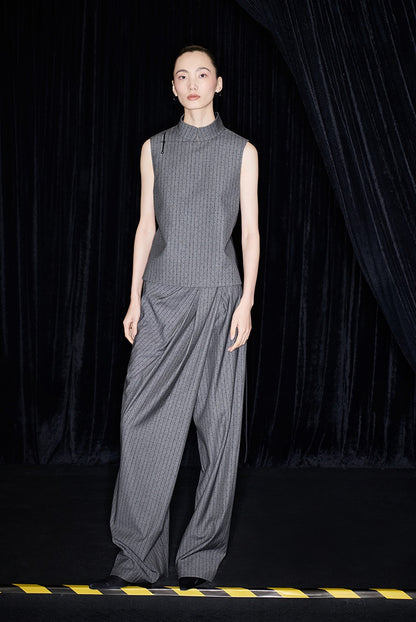 M essential Mackay designer label sand diamond grey stripe diamond buckle drawstring vest - ZING.