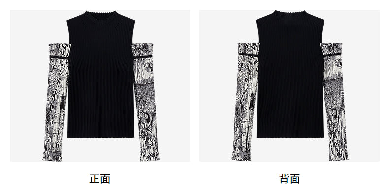 COMME MOI Lu Yan designer new women's off-the-shoulder printed sleeve shirt - DEAR .