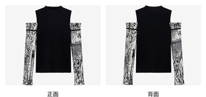COMME MOI Lu Yan designer new women's off-the-shoulder printed sleeve shirt - DEAR .