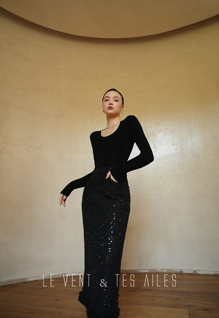 LE VENT&TES AILES High-end Luxury Heavy Work sequin Tweed Jacket Skirt Suit-FINN