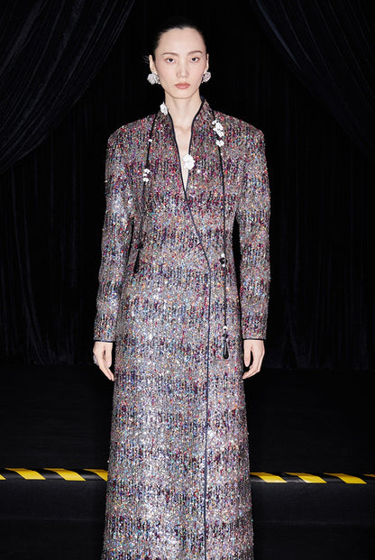 M essential Mackay designer Radiant Night Embroidered Slim Side Dress - TRIBE.