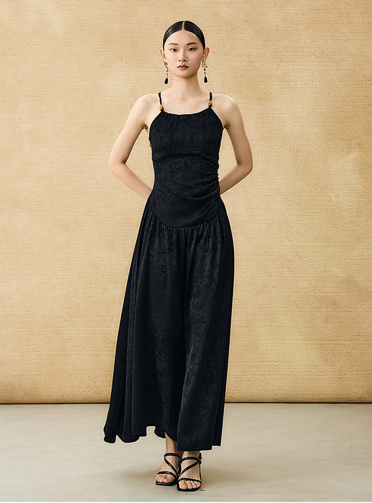 HECO Chinese Jacquard Halterneck Slip Dress  - KNO .