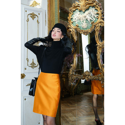 MEI SANGUAN orange retro high-end temperament straight skirt - LILY