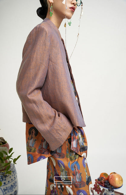 TUYUE Dunhuang mural satin print suit wide-leg pants- NICKY.