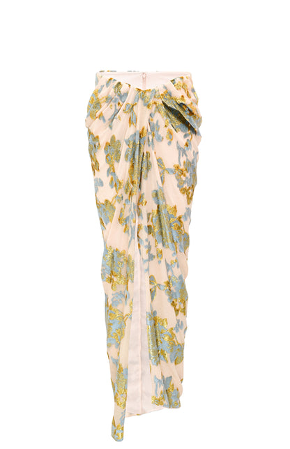 M essential Mackay designer Qili burnt floral velvet dense pleated lace-up loose top - PETER.