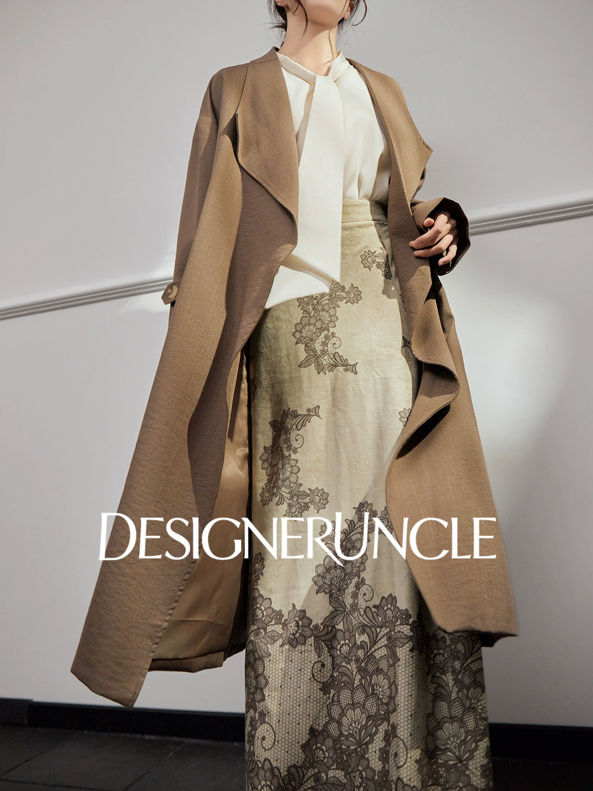 DGU "Twilight" khaki trench coat loose slimming high-end mid-length jacket - MEDE.