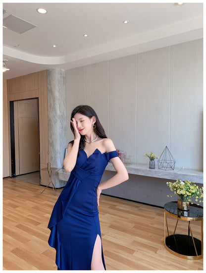 DOLLY Luxury Sleeveless Off Shoulder Tube Tob Long Irregular Slit Dinner Dress-KOKIE