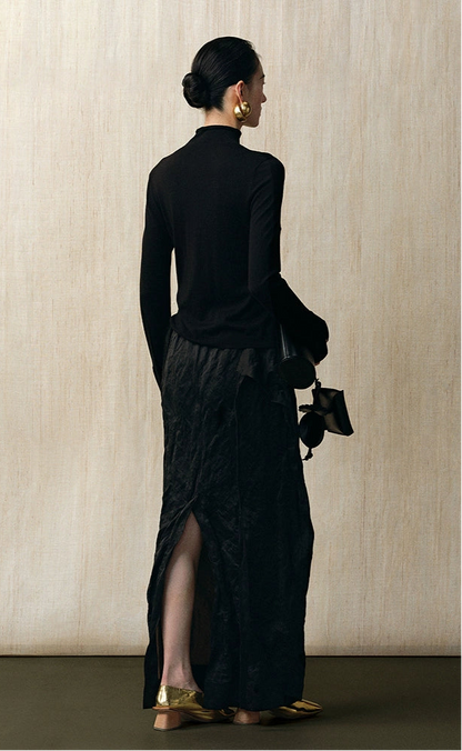 ZHUCHONGYUN stand-up collar black silk wool knitted top-GREAT.