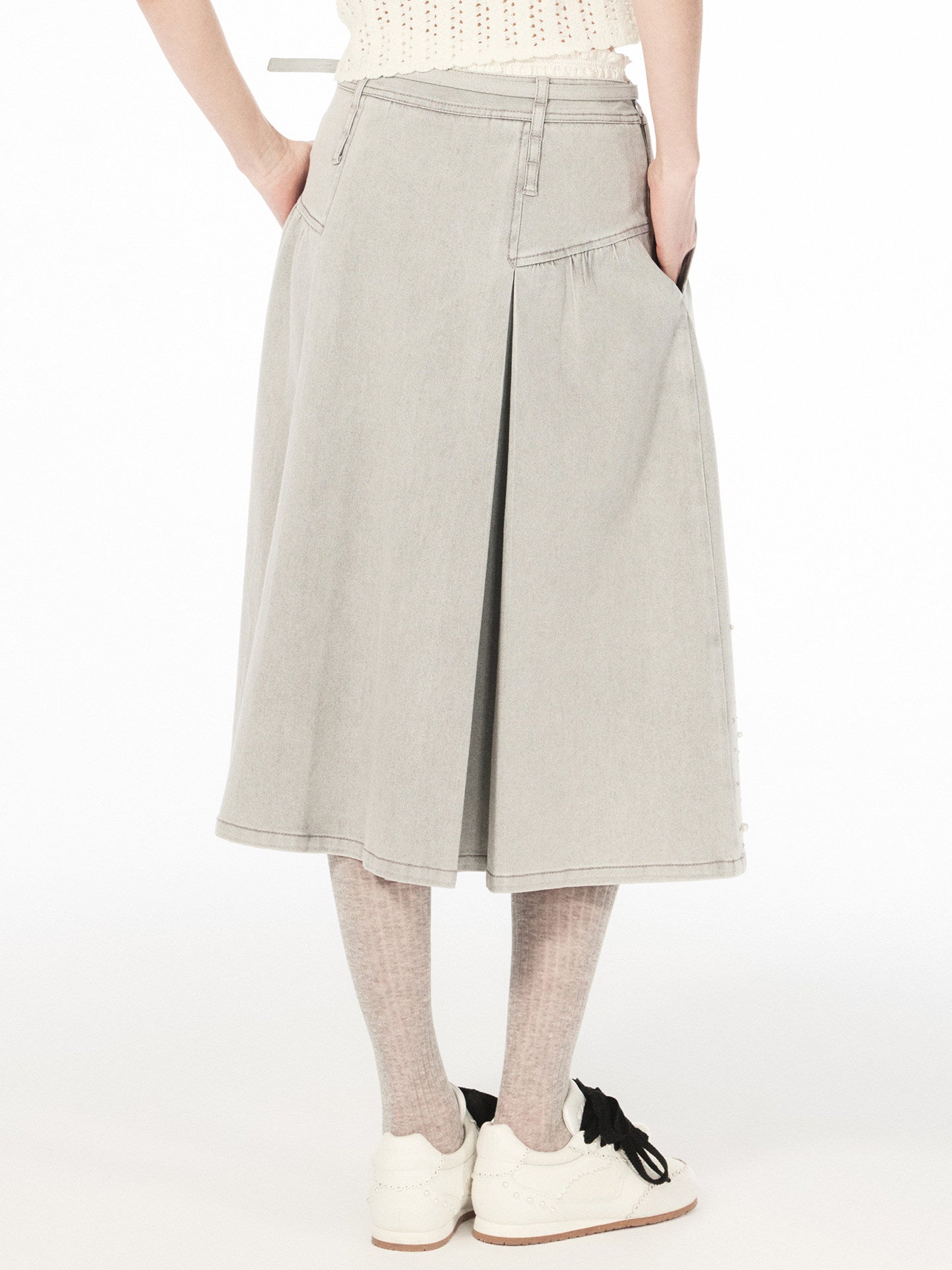 FAME beaded double waist denim maxi skirt - ANDREW