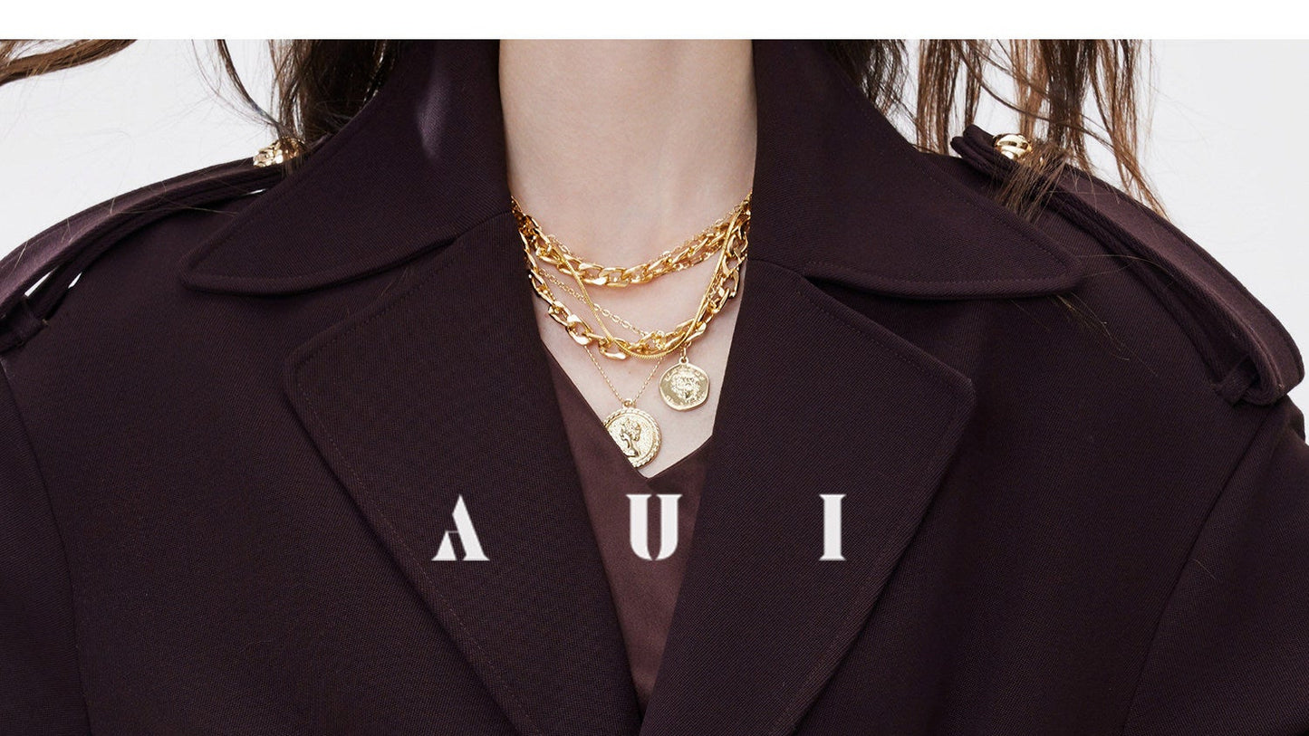 AUI Mocha Mousse Suit Collar Trench Coat Jacket - Hana!