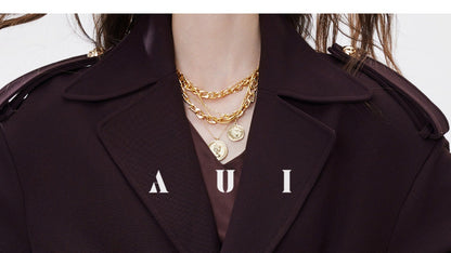 AUI Mocha Mousse Suit Collar Trench Coat Jacket - Hana!