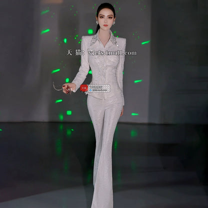 VJE Ruffled Shirt Flared Pants Two-Piece Outfit Set - NATE.